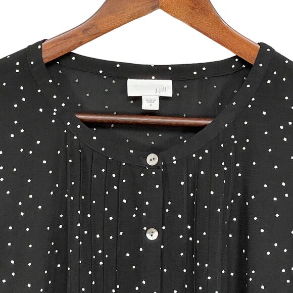 J. Jill Pure Jill Blouse Top Women Size S Black Polka Dot 100% Rayon Button Up - Picture 7 of 13